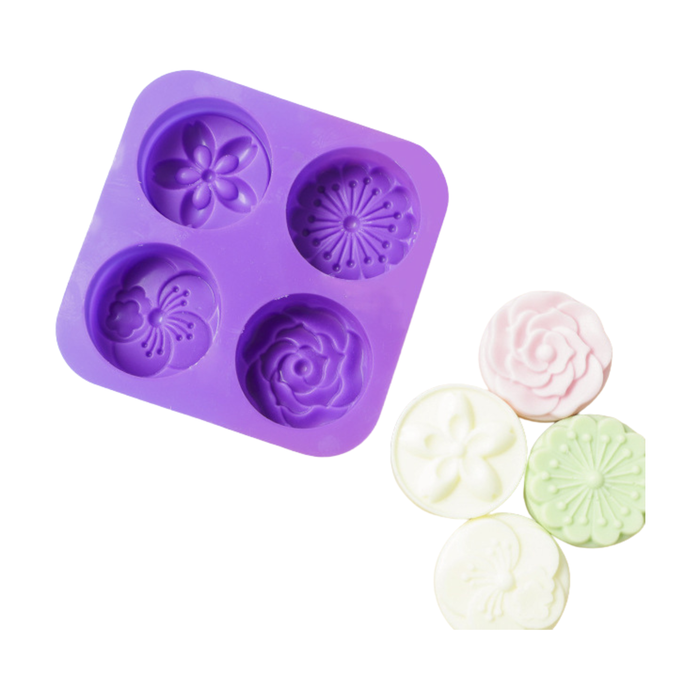 Different Round Flowers Soap Mould 4 Bars 92g